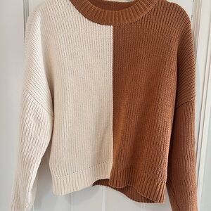 Abercrombie & Fitch Two-Tone Cream and Brown Crewneck Sweater